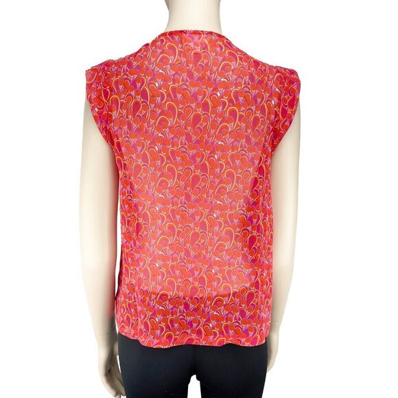ARTLOVE PARIS Aichata Vibrant Floral Spring Semi-sheer V-neck Flowy Top sz 36 - Picture 6 of 9